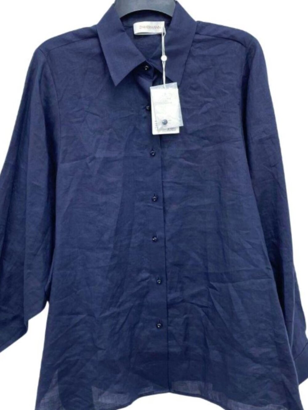 ZIMMERMANN NWT Natura Ramie Oversized Shirt Dark Navy Size 2
